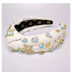 Crystal Headband - DENIM Headband - Knot Headband + Crystals - WHITE